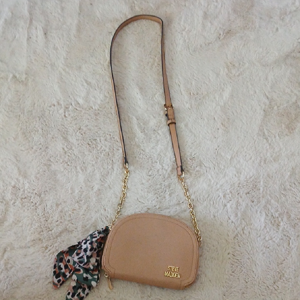 Steve Madden Beige Crossbody Bag with Scarf Accent